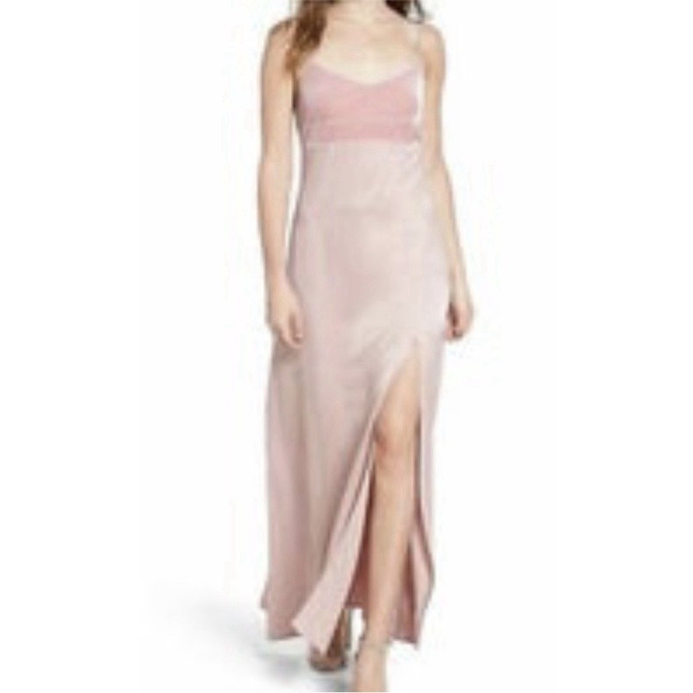 Leith Pink Maxi Slip Dress Size Small‎ Front Slit Velvet Bodice Prom Occasion
